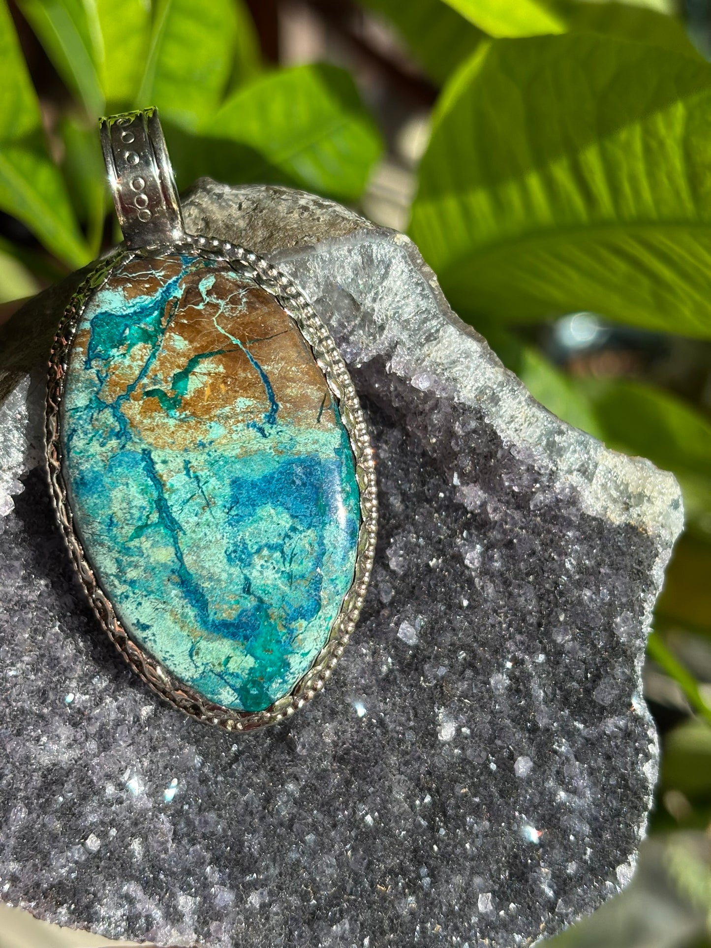 Chrysocolla pendant - Tibetan Silver