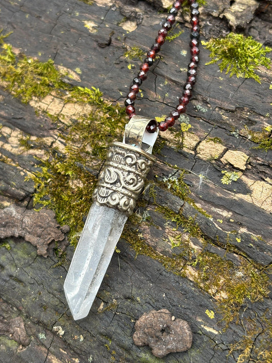 Clear Quartz pendant - Tibetan Silver