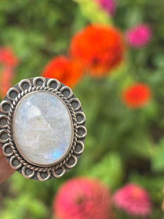 Rainbow Moonstone Ring size 8.5