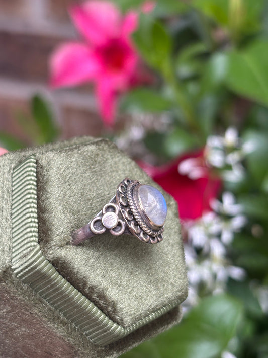 Rainbow Moonstone Ring size 8 - Nepal