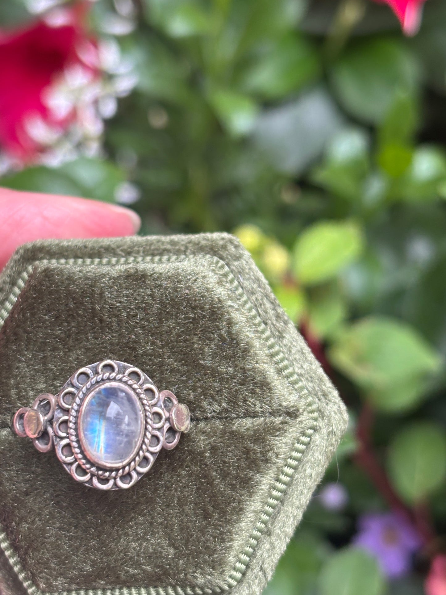 Rainbow Moonstone Ring size 8 - Nepal