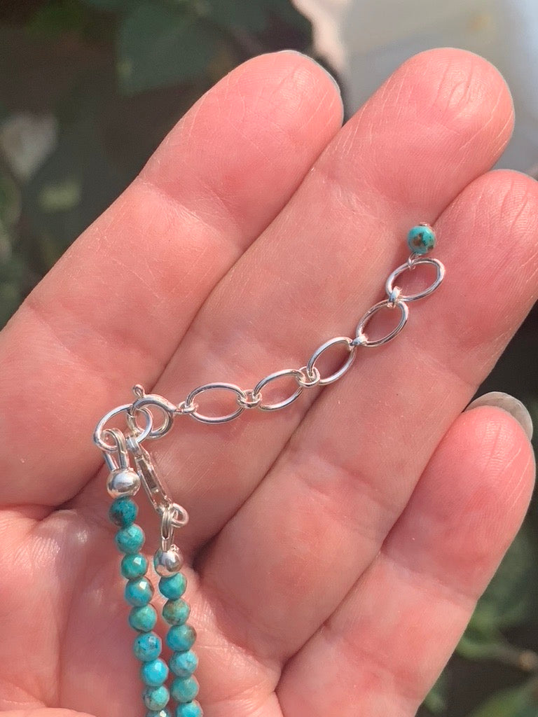 Blue Apatite Faceted Gemstone Necklace - 925 Sterling Silver clasp