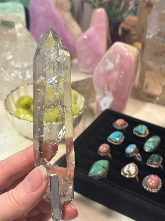 Smokey Quartz with inclusions - Point on stand - Brazil