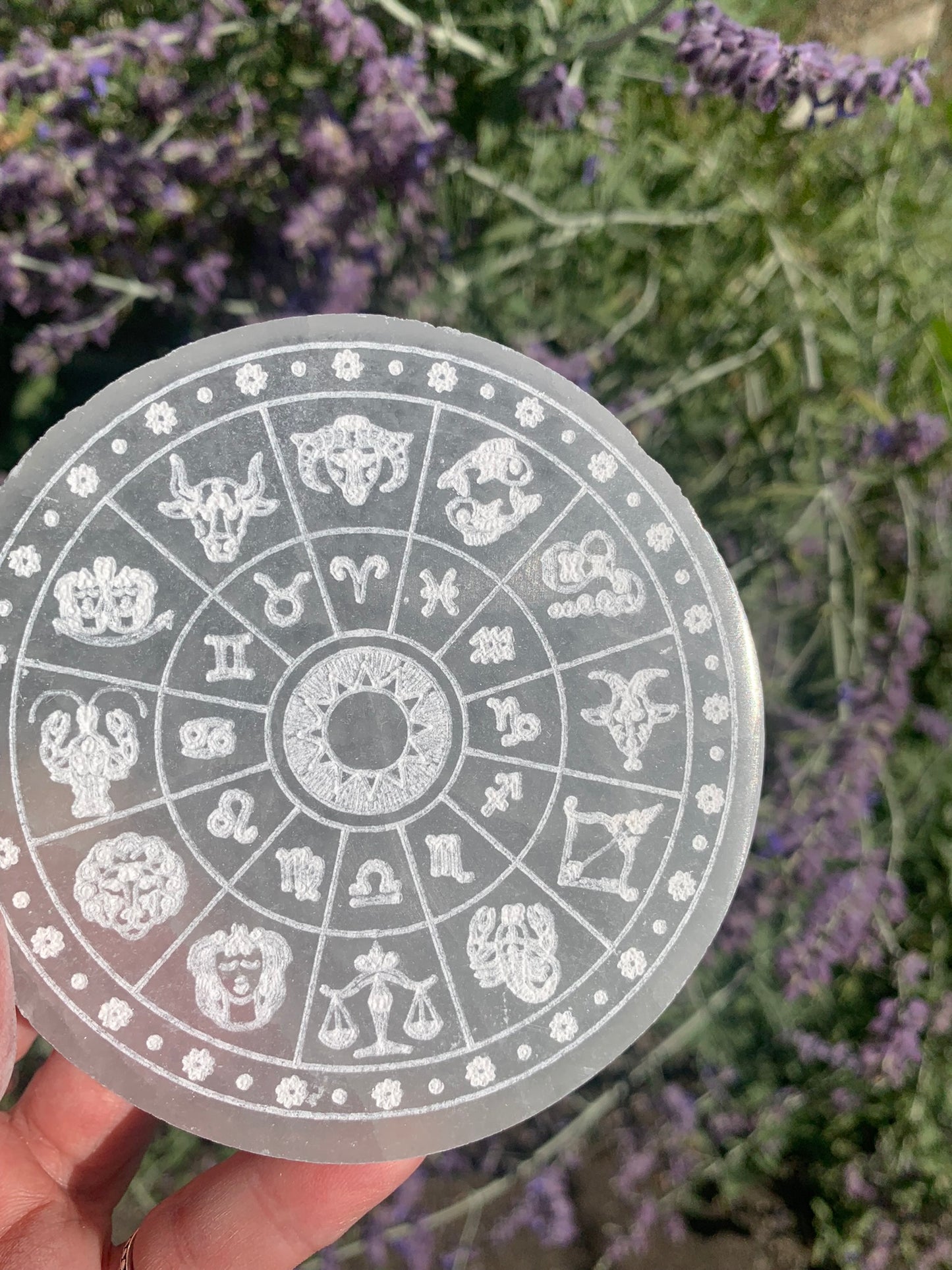 Selenite | Zodiac Wheel SMALL | Charging Plate - Grid