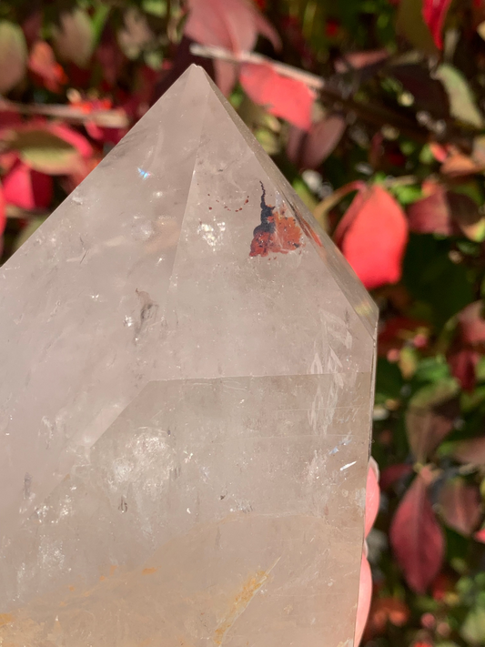 Smokey Quartz Point with Golden Healer and Fire Quartz inclusions - Brazil