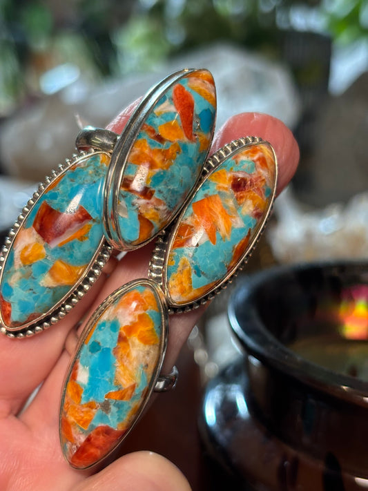 Spiny Oyster and Turquoise Rings