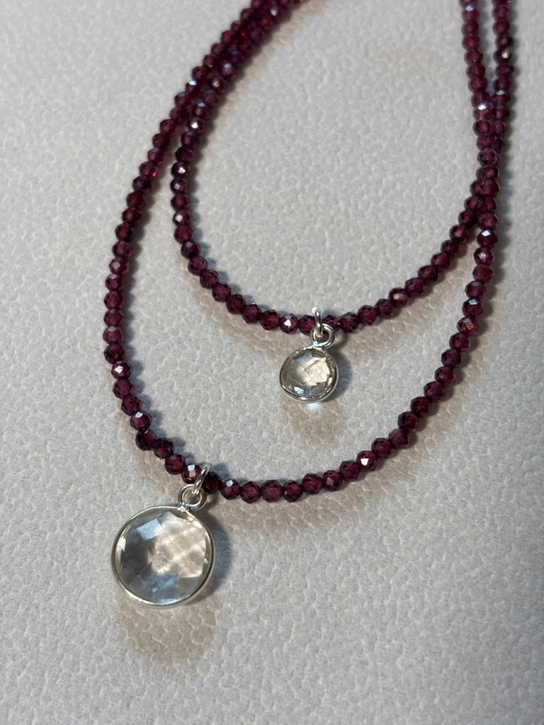 Sacred Flame - Rhodolite Garnet and Faceted Lemurian Quartz