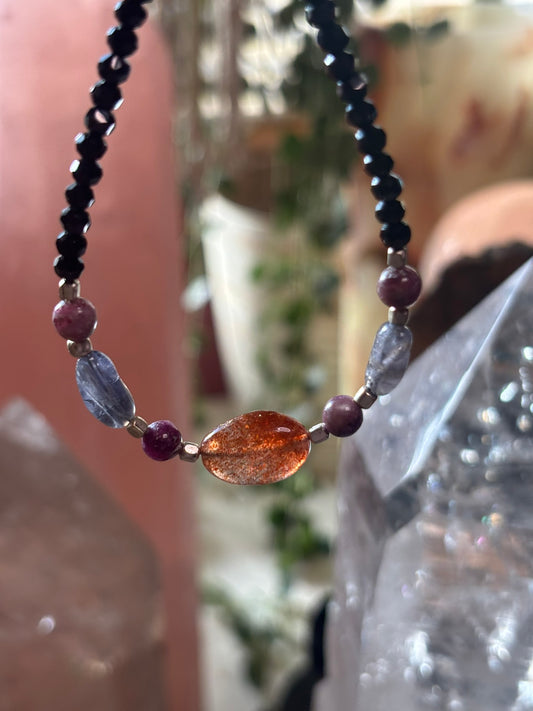 The Shadow Alchemist | Black Obsidian • Pink Tourmaline • Sunstone • Iolite