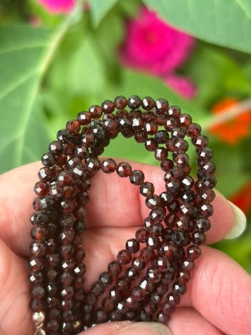 Red Garnet Faceted Gemstone Necklace - 925 Sterling Silver clasp