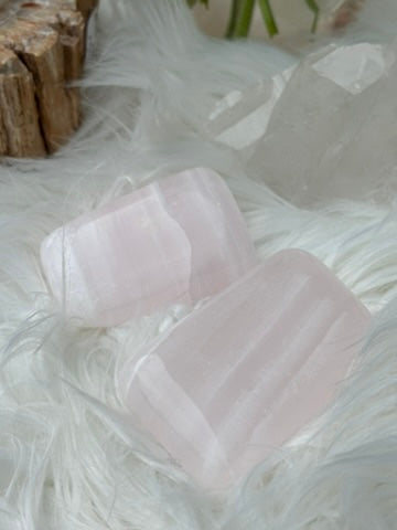 Pink Mangano Calcite - SET OF TWO - Palm Stone - Pakistan