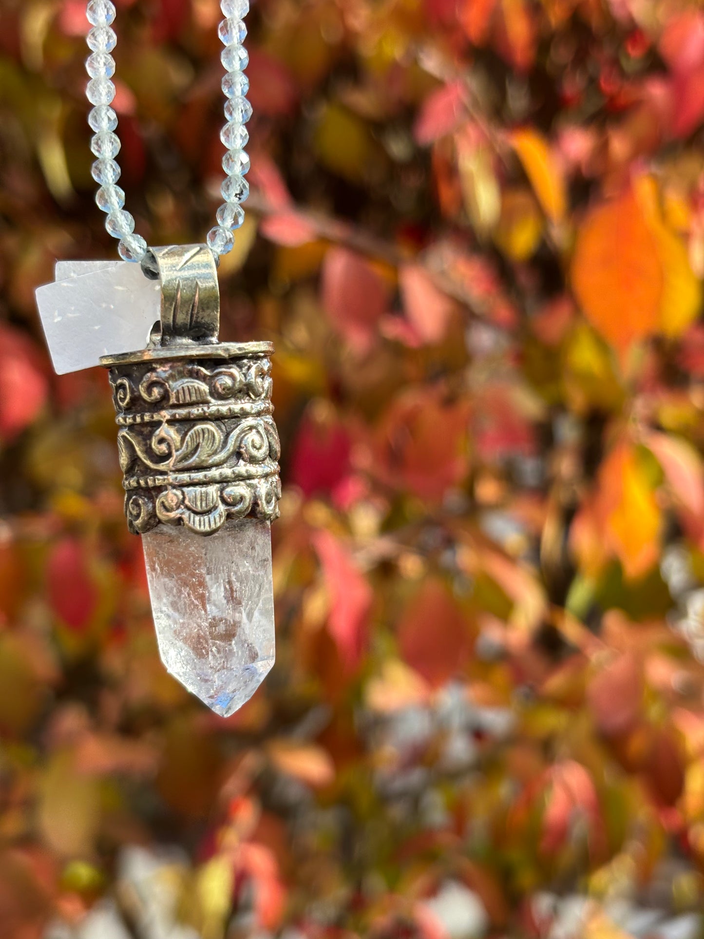Clear Quartz pendant - Tibetan Silver