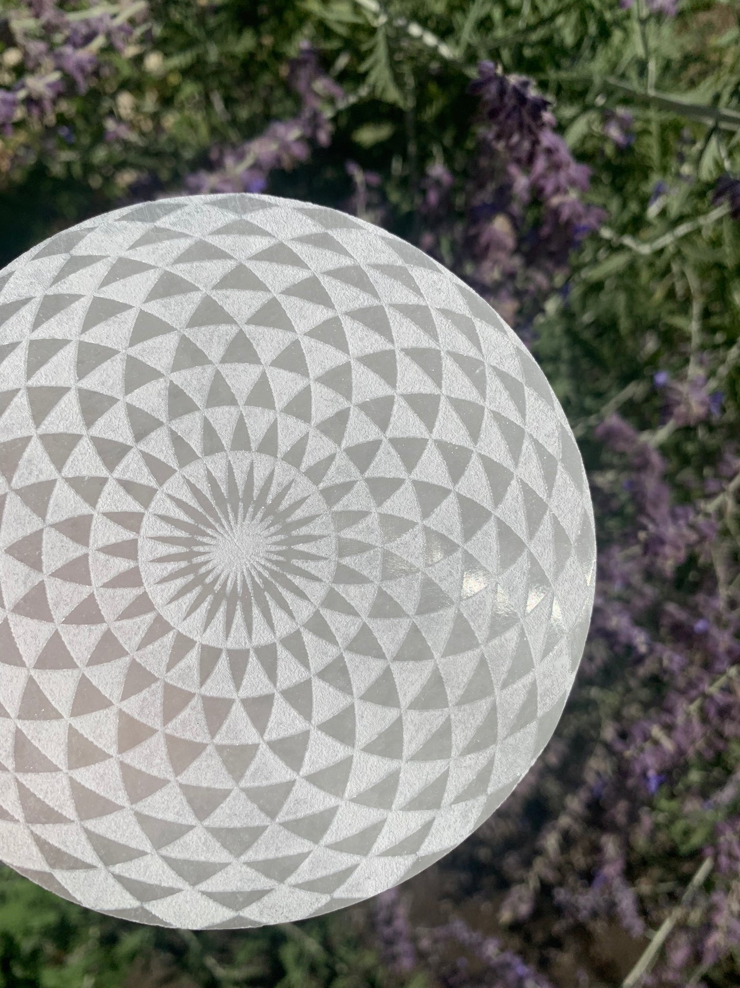 Selenite | Etched Spiral | Charging Plate - Grid