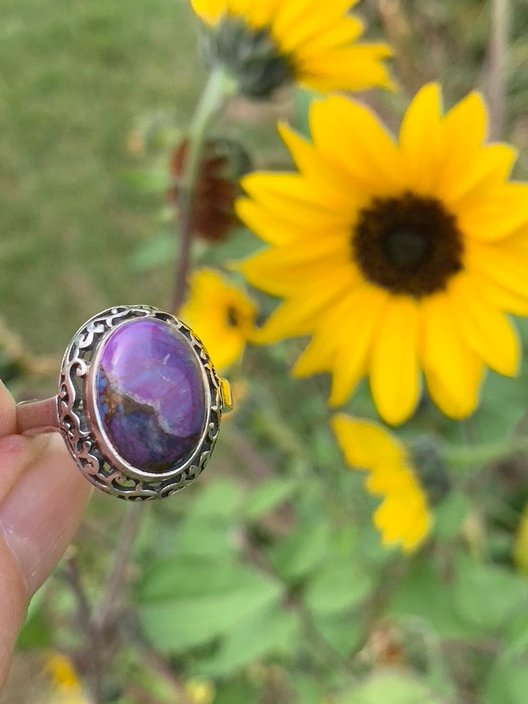 Purple Copper Turquoise Ring Size 8.5