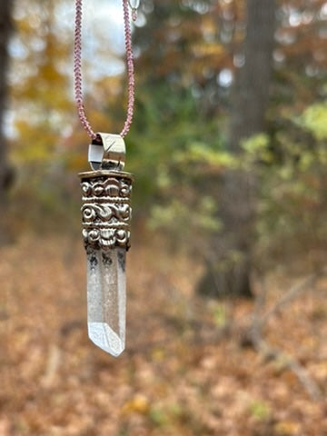 Clear Quartz pendant - Tibetan Silver