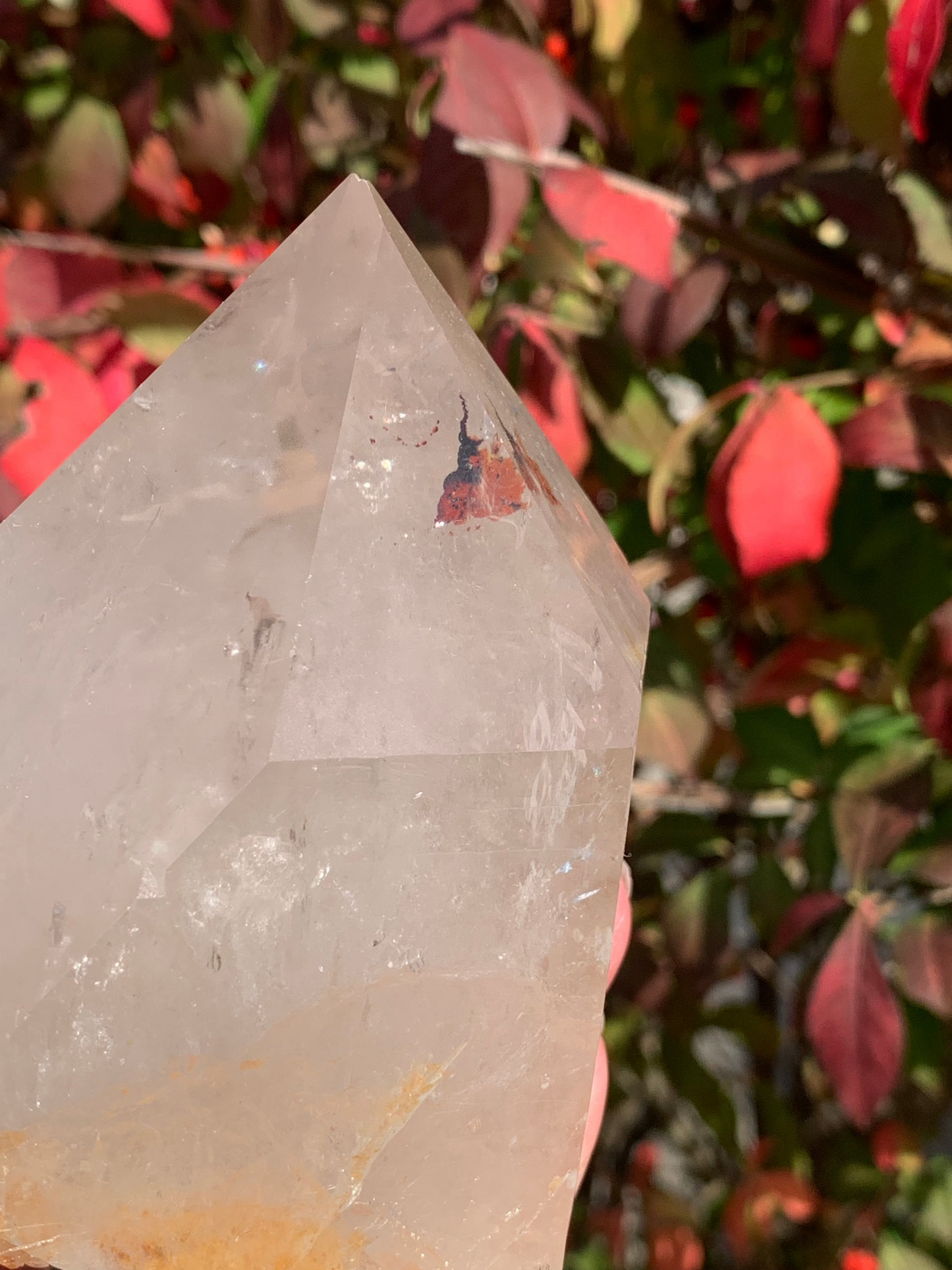 Smokey Quartz Point with Golden Healer and Fire Quartz inclusions - Brazil