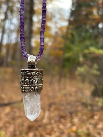 Clear Quartz pendant - Tibetan Silver