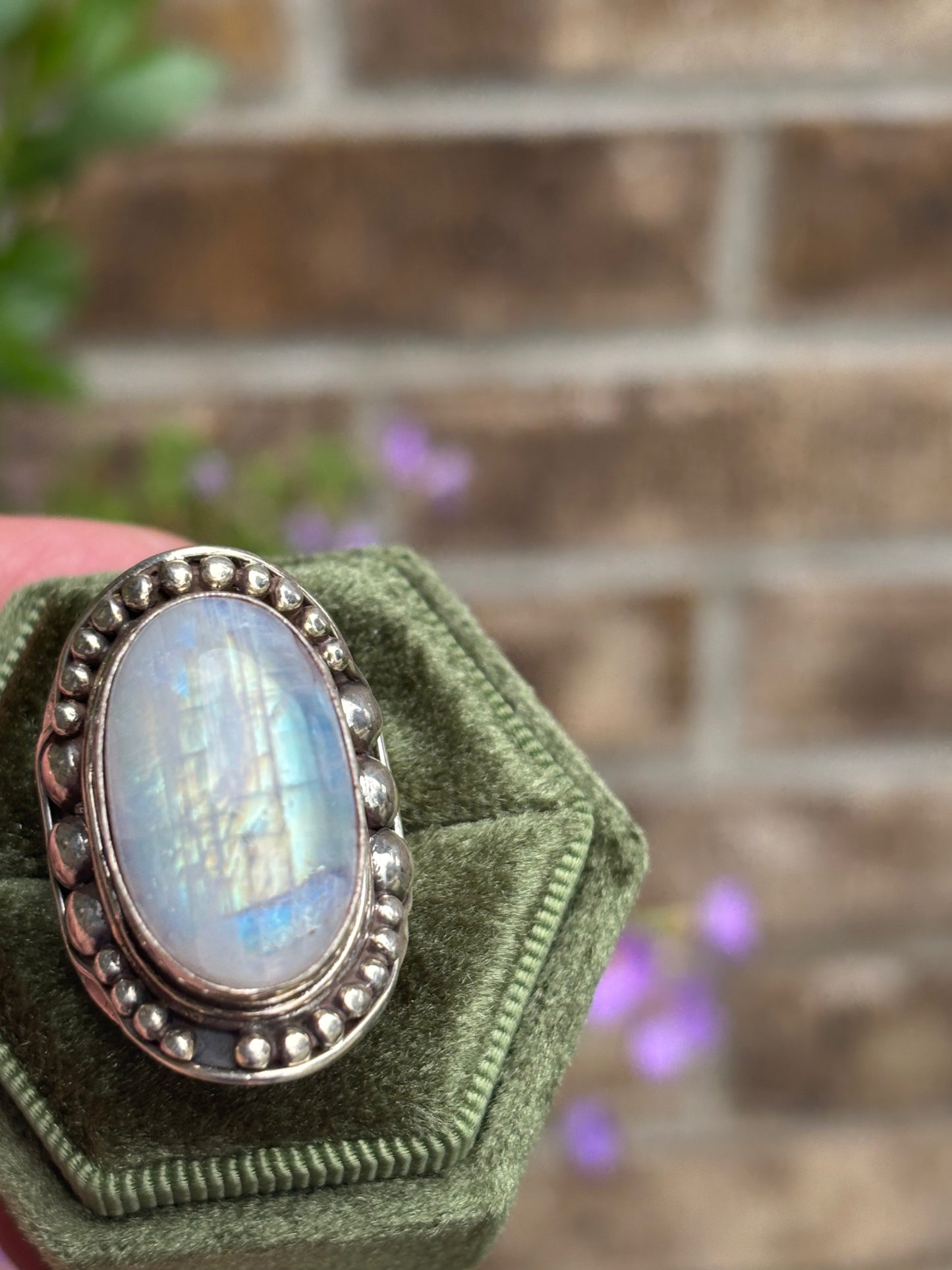 Rainbow Moonstone Ring size 7.5 - Nepal