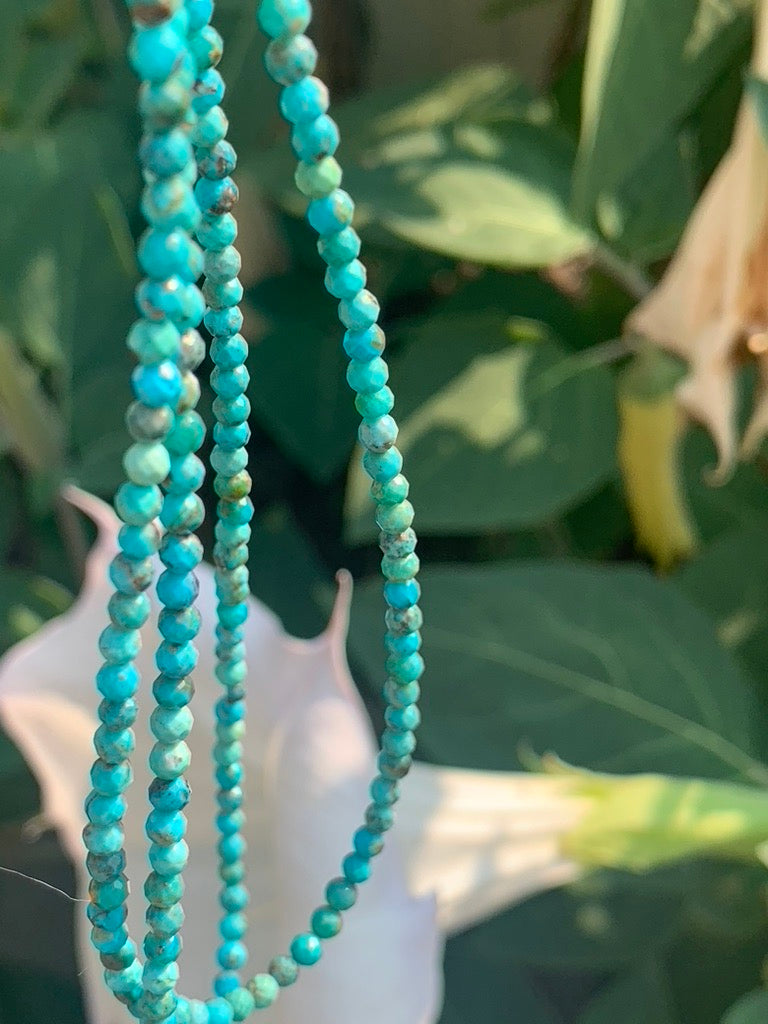 Turquoise Faceted Gemstone Necklace - 925 Sterling Silver clasp