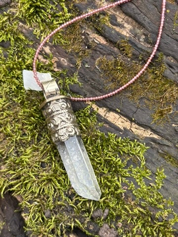 Clear Quartz pendant - Tibetan Silver