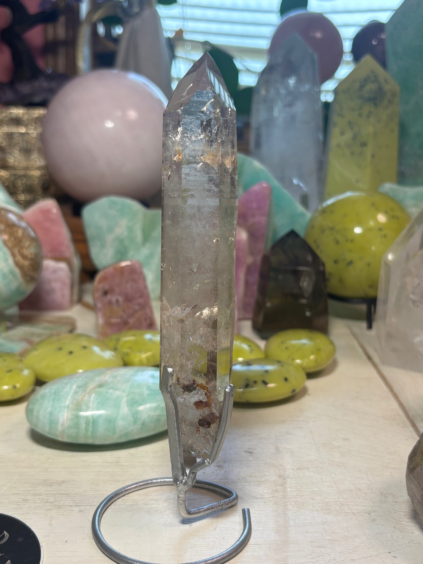Smokey Quartz with inclusions - Point on stand - Brazil