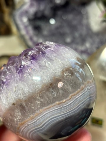 Amethyst Sphere with Banding and Sugar Druzy Calcite | Brazil