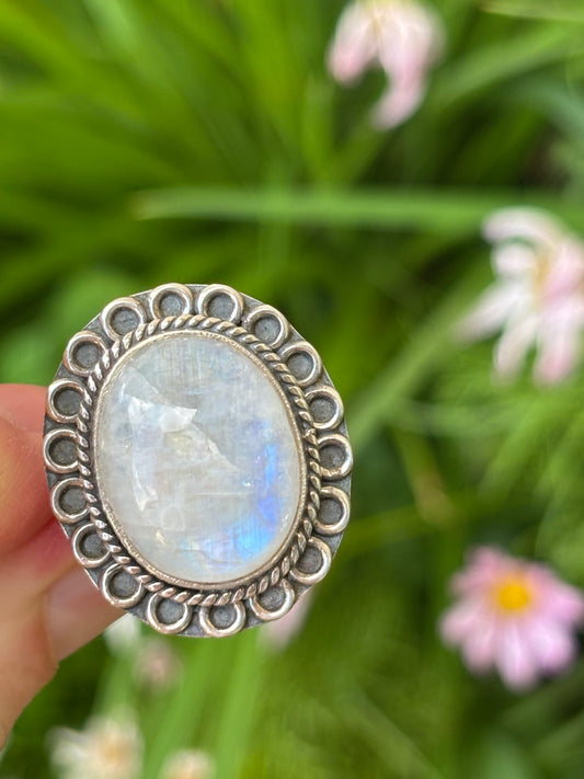 Rainbow Moonstone Ring size 8.5