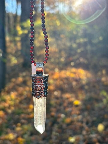 Clear Quartz pendant - Tibetan Silver