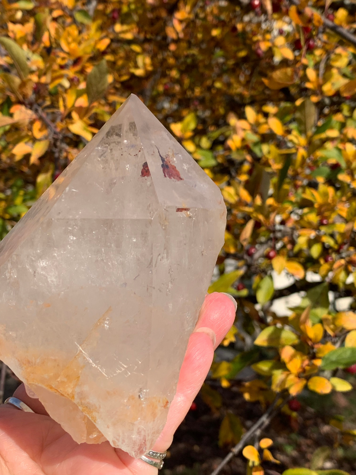 Smokey Quartz Point with Golden Healer and Fire Quartz inclusions - Brazil
