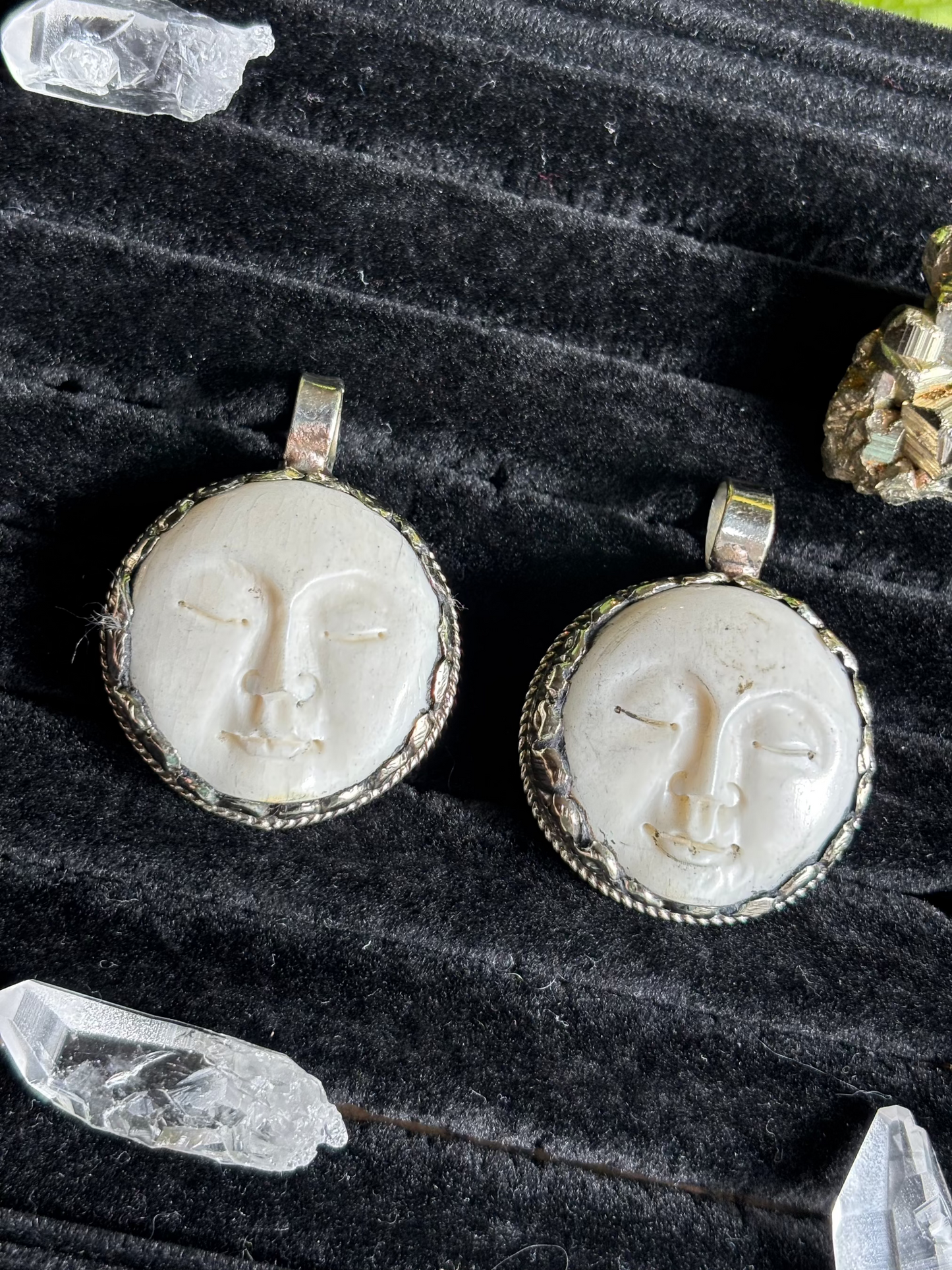 Buffalo Bone - SMALL - FULL Moon pendant - Tibetan Silver