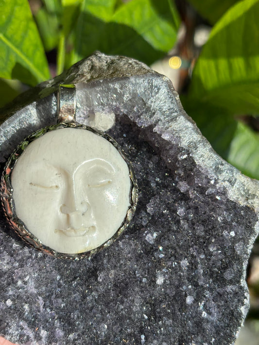 Buffalo Bone - SMALL - FULL Moon pendant - Tibetan Silver