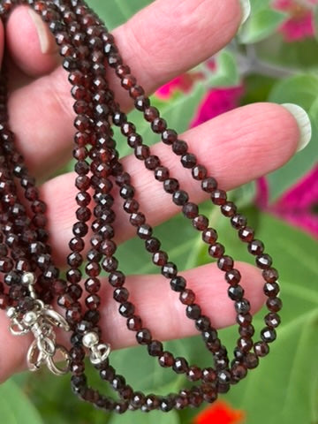 Red Garnet Faceted Gemstone Necklace - 925 Sterling Silver clasp