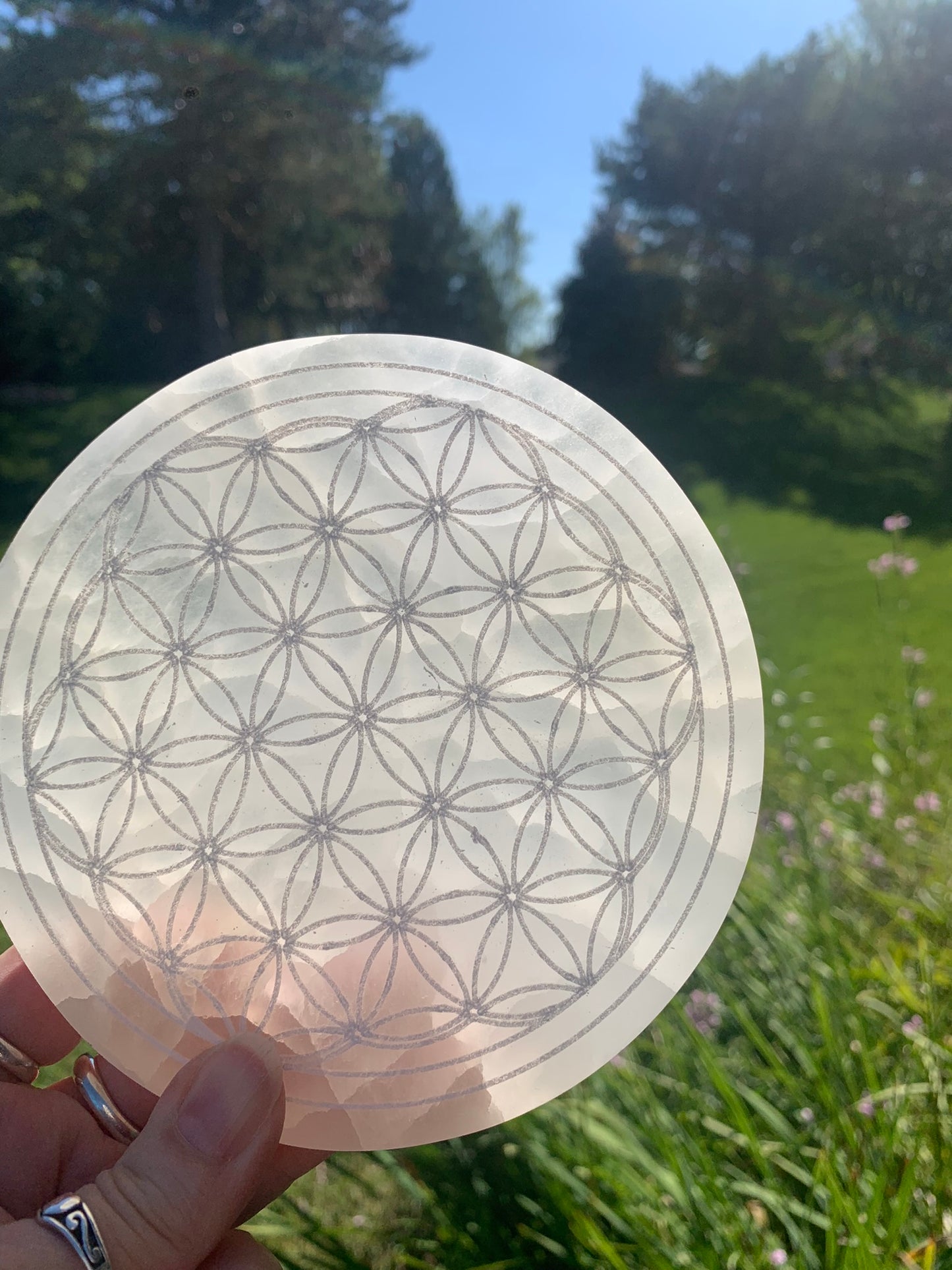 Selenite Flower of Life | Charging Plate - Grid