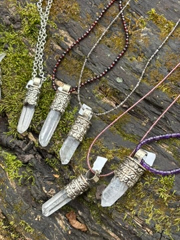 Clear Quartz pendant - Tibetan Silver