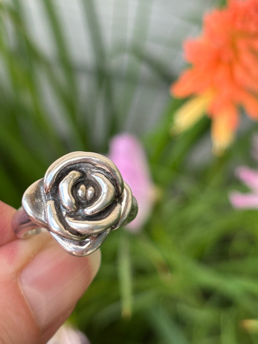 Sterling Silver ROSE Ring 6.5