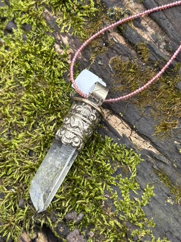 Clear Quartz pendant - Tibetan Silver