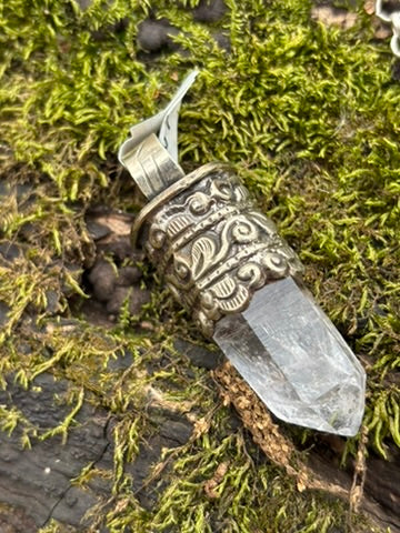 Clear Quartz pendant - Tibetan Silver