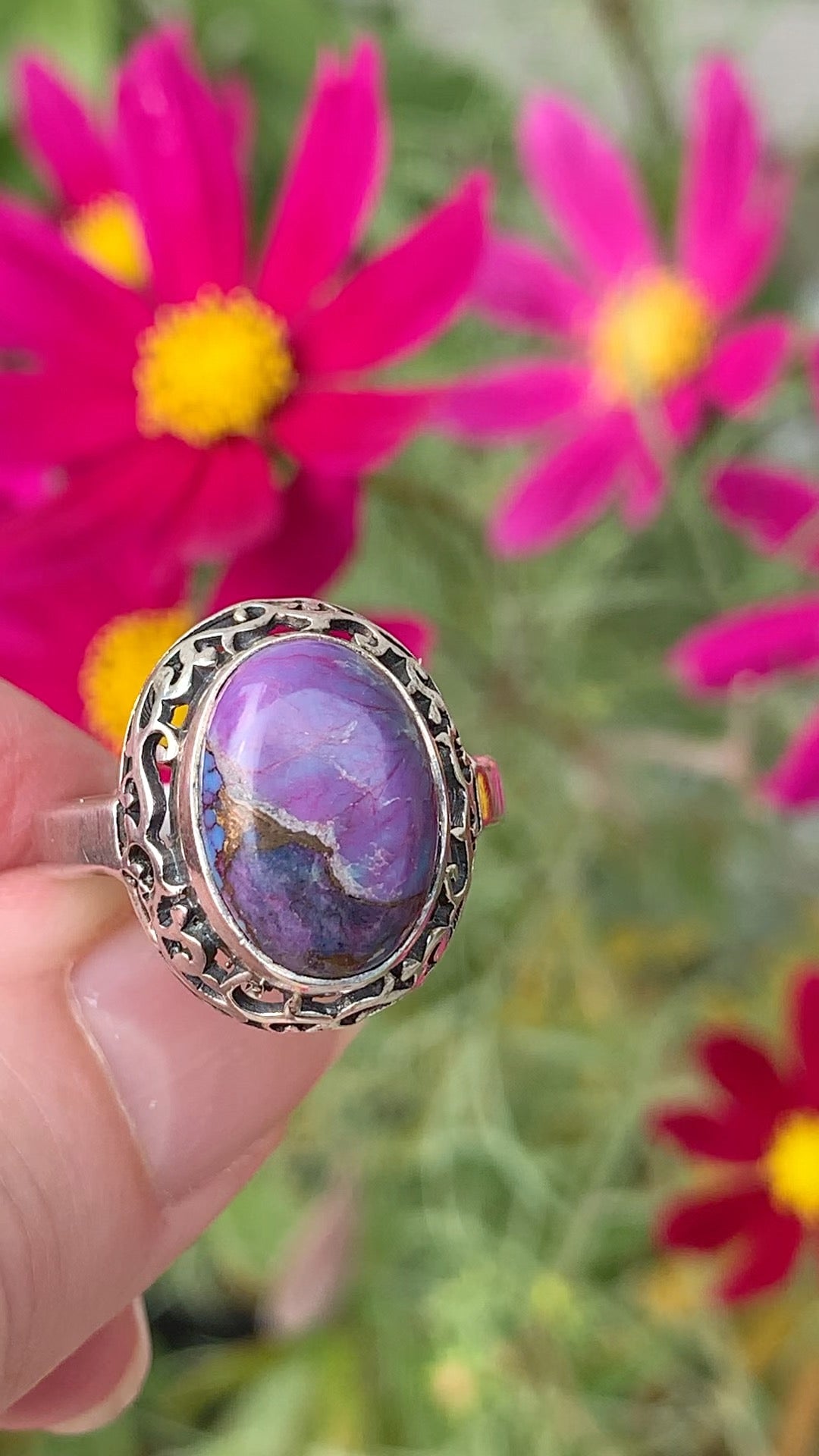 Purple Copper Turquoise Ring Size 8.5
