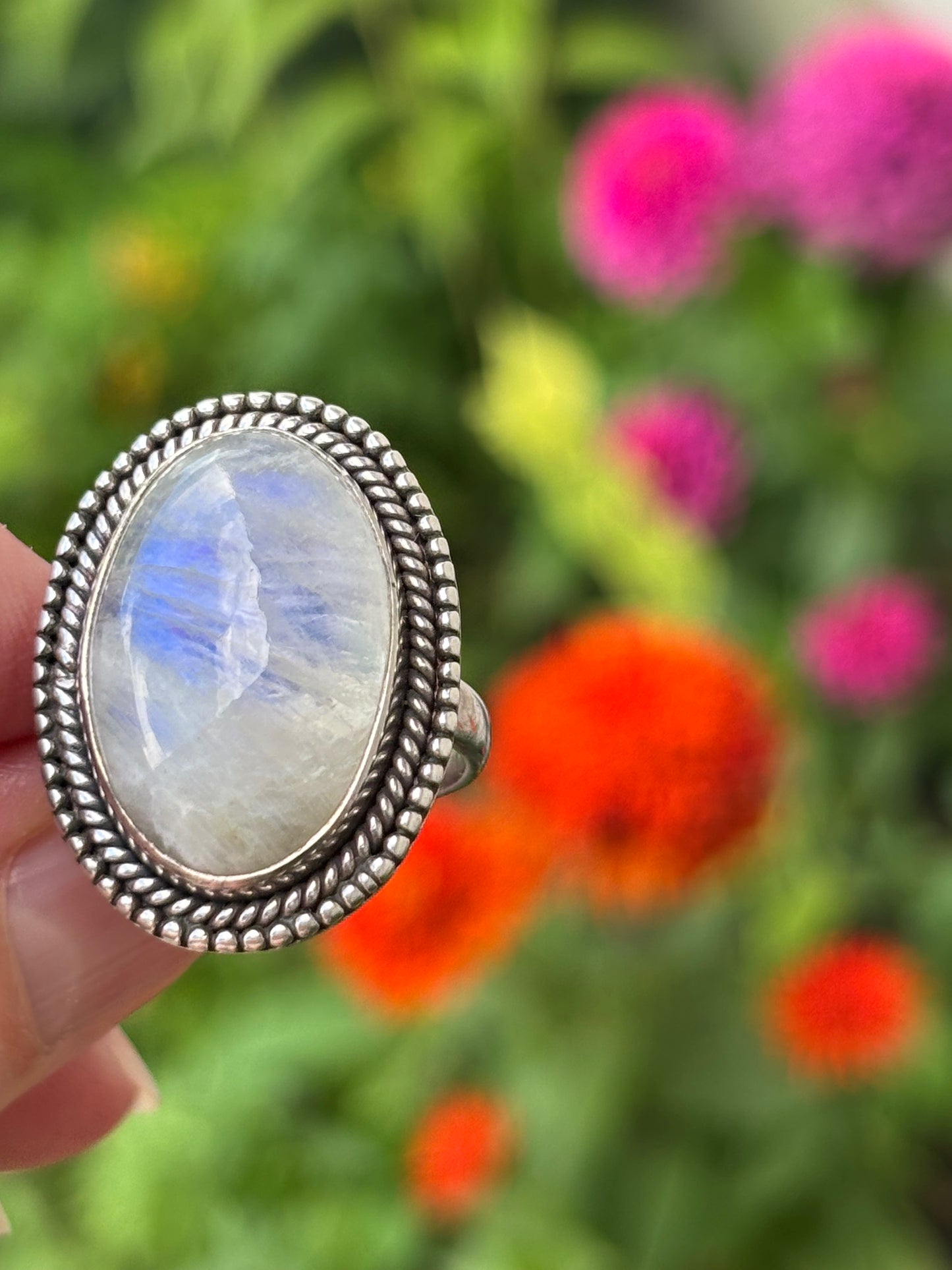 Rainbow Moonstone Ring size 7
