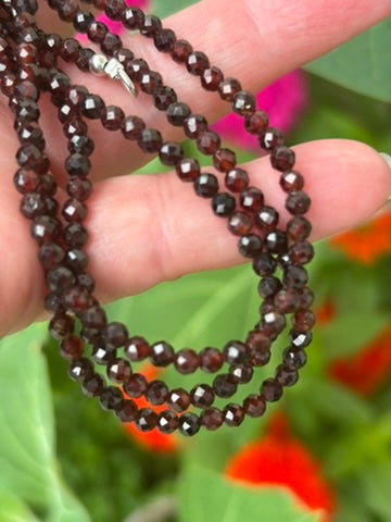 Red Garnet Faceted Gemstone Necklace - 925 Sterling Silver clasp