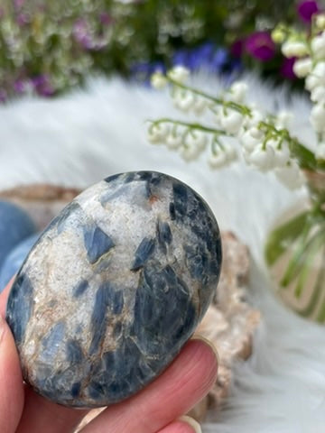 Blue Kyanite in Quartz - Palm Stone | India