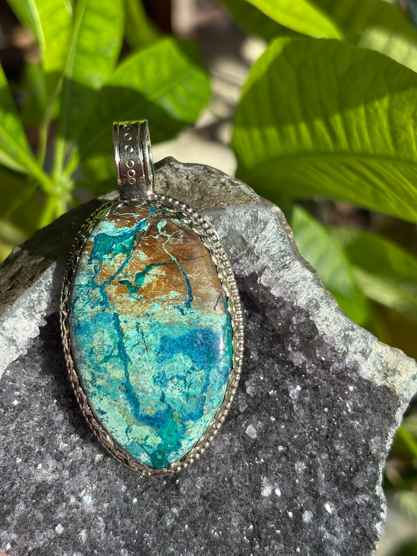 Chrysocolla pendant - Tibetan Silver