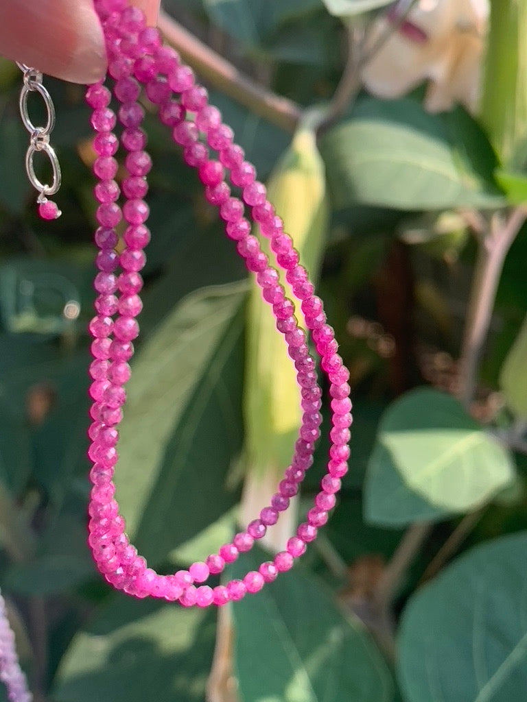Ruby Faceted Gemstone Necklace - 925 Sterling Silver clasp