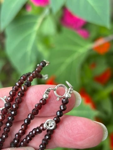 Red Garnet Faceted Gemstone Necklace - 925 Sterling Silver clasp