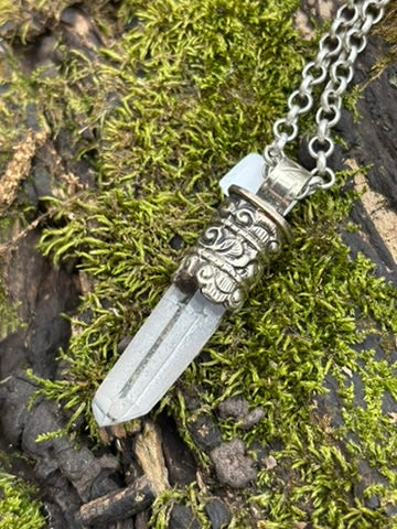 Clear Quartz pendant - Tibetan Silver