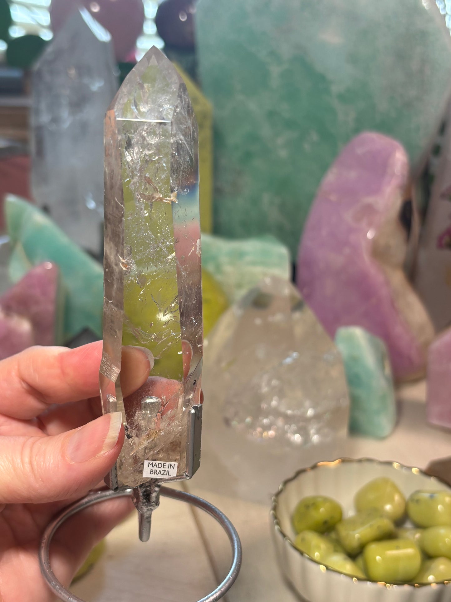 Smokey Quartz with inclusions - Point on stand - Brazil