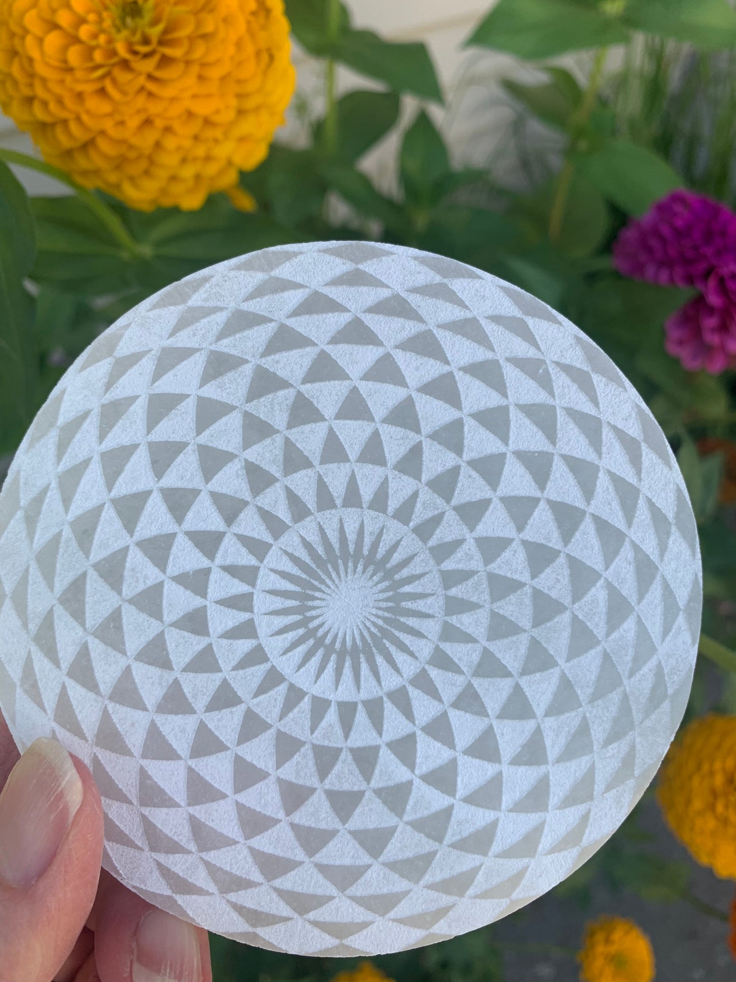 Selenite | Etched Spiral | Charging Plate - Grid