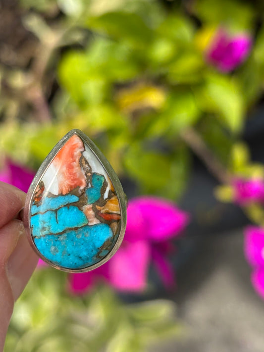 Spiny Oyster and Turquoise Ring size 7