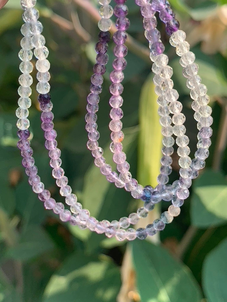 Fluorite Multicolored Faceted Gemstone Necklace - 925 Sterling Silver clasp