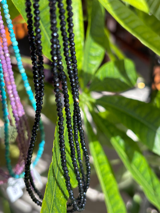 Black Tourmaline Faceted Gemstone Necklace - 925 Sterling Silver clasp
