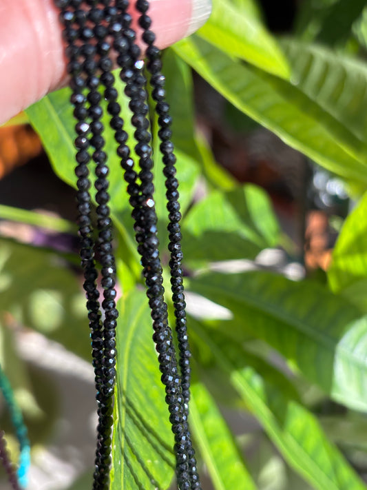 Black Tourmaline Faceted Gemstone Necklace - 925 Sterling Silver clasp